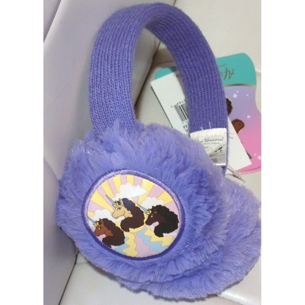 Girls winter Afro Unicorn headband  ear muffs ear warmers purple